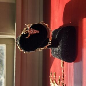 Gold Tone Bracelet Made From Fishing Gear with Bull Skull Charm